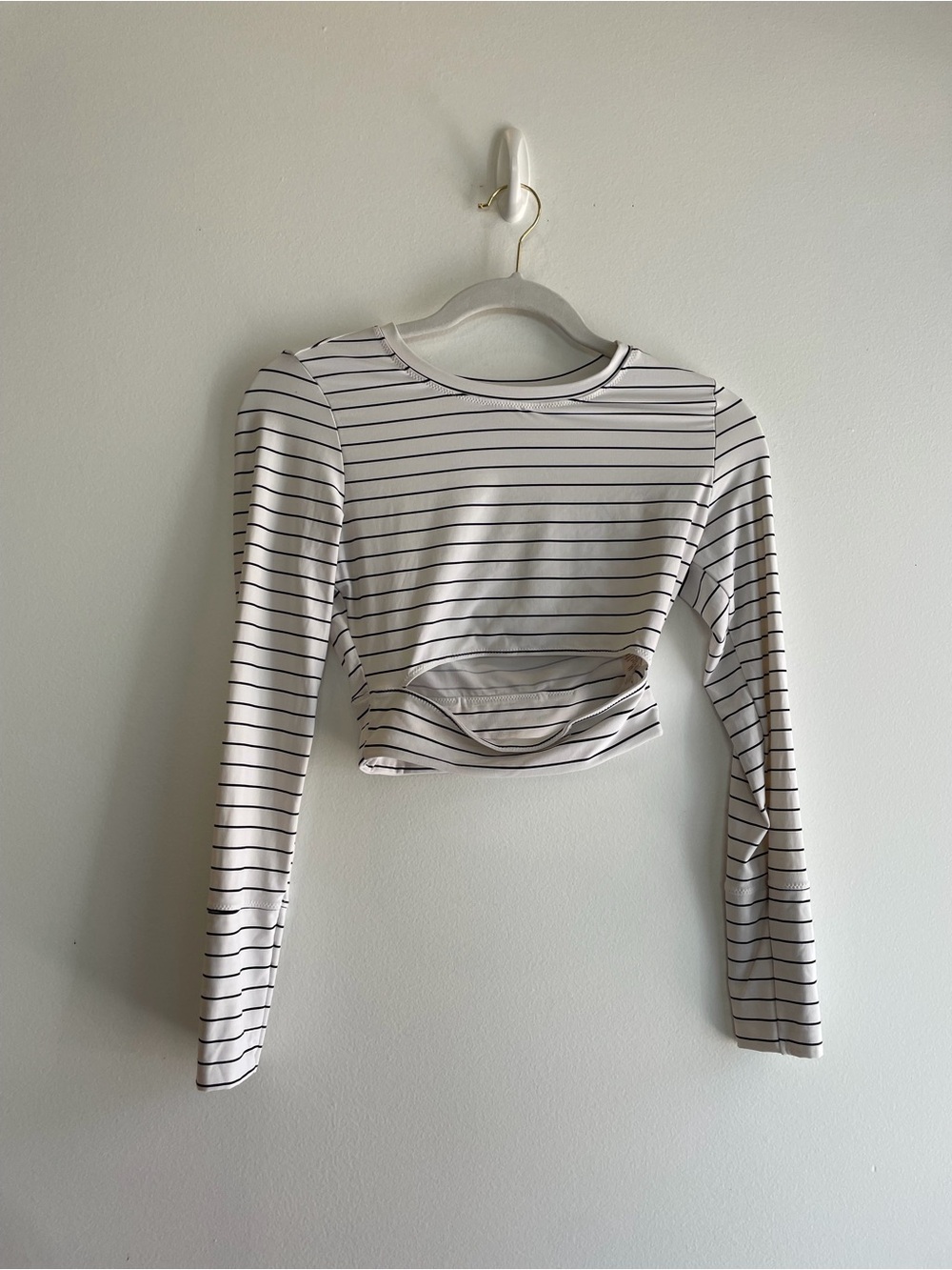 Calia White and Black Striped Long-Sleeve Crop Top